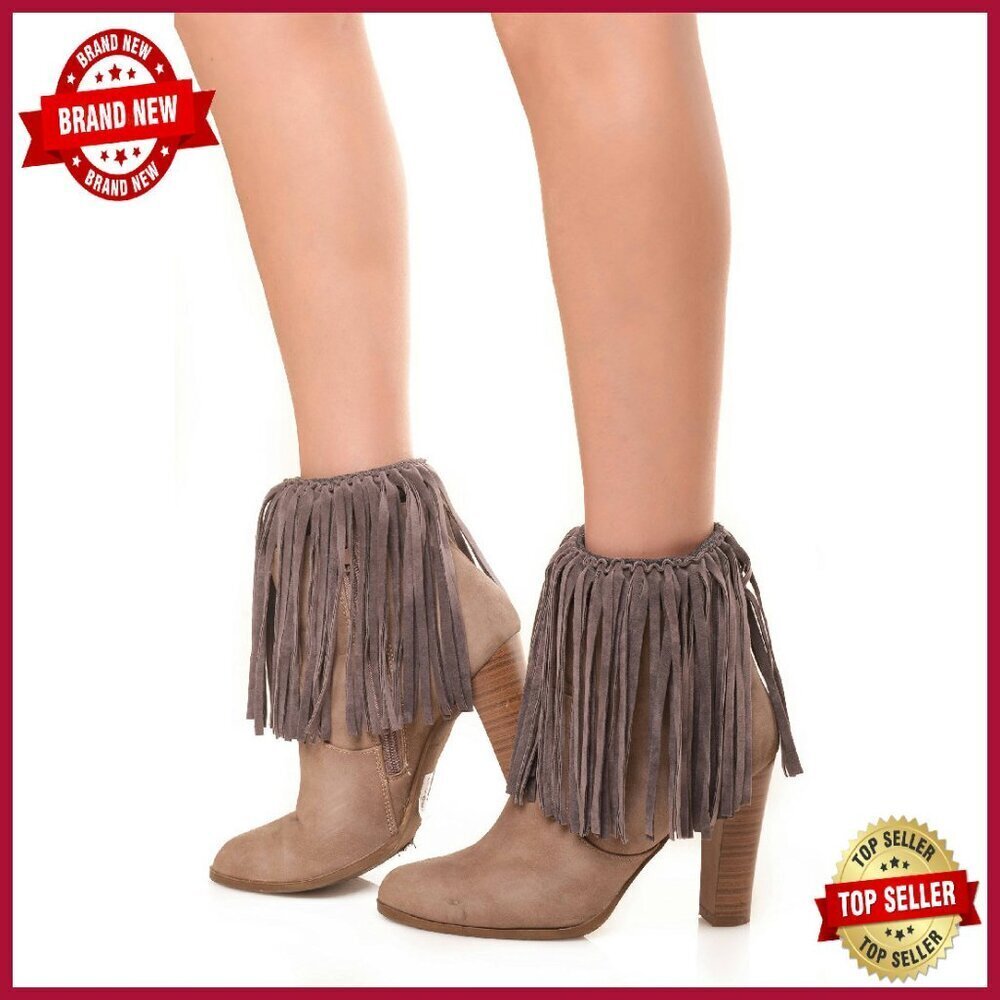 Vegan Suede Fringe Boot Cuffs Leg Warmers One Size Fits Most